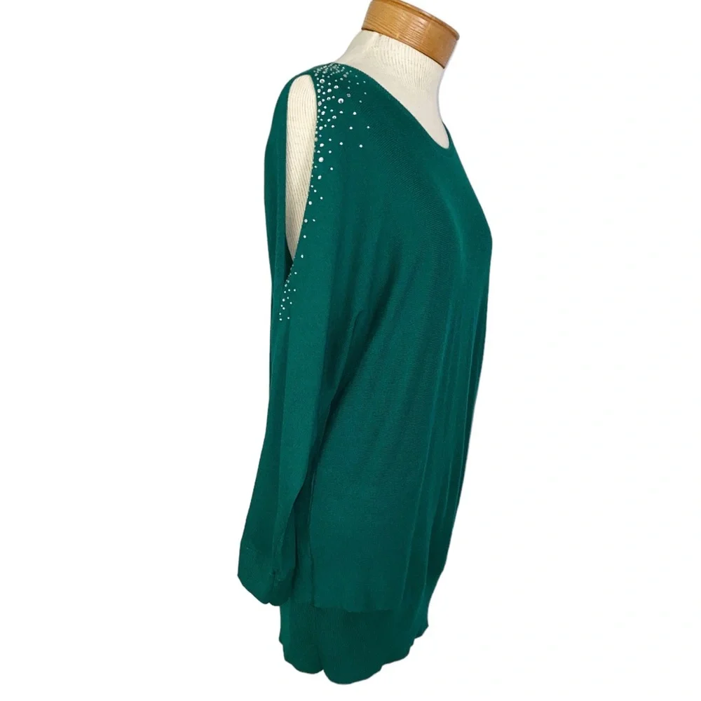 LOFT Green, Cold Shoulder Sweater With Rhinestones Large